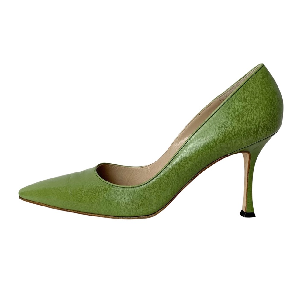 MANOLO BLAHNIK Classic Green Leather Tuccio Pumps 39.5